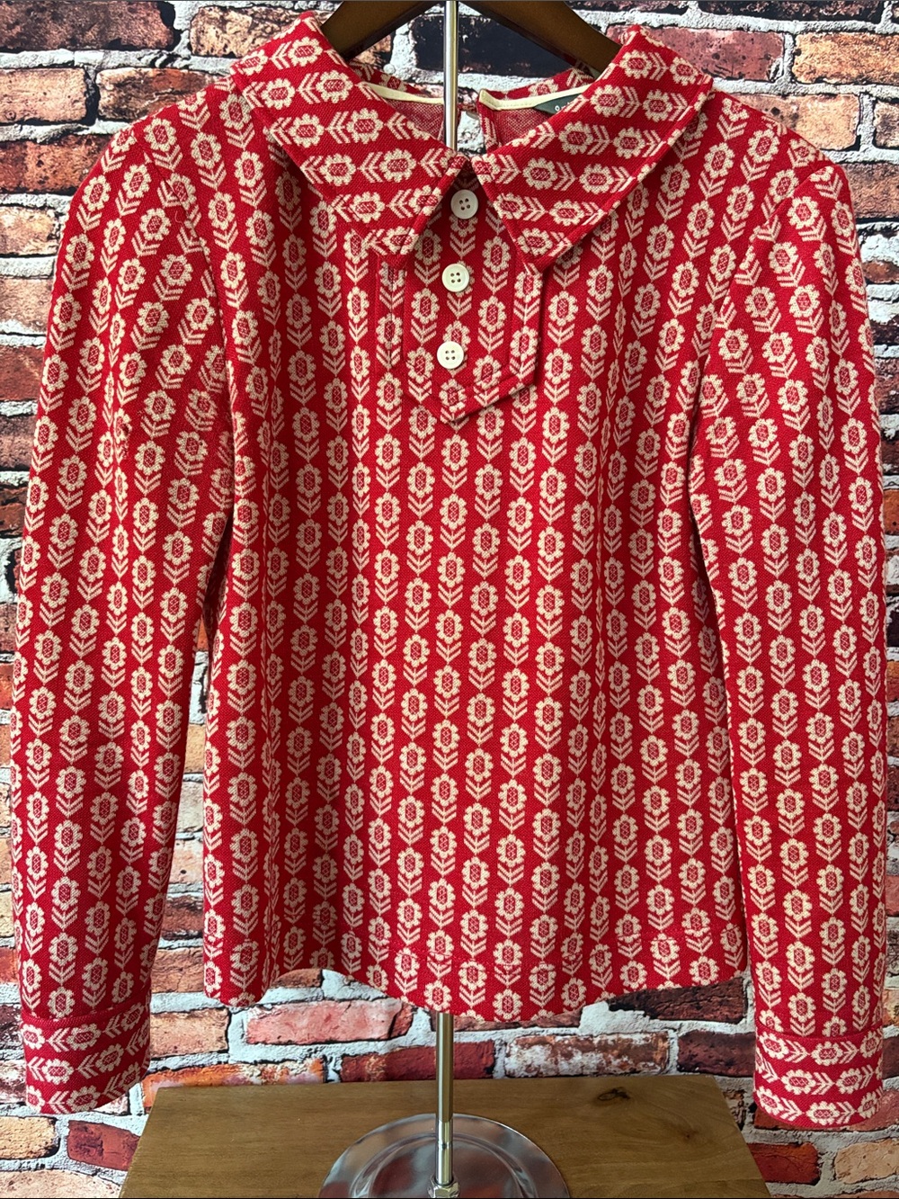 Orla Kiely Wool Sweater FLAW Red & Cream Patterned Long-Sleeve XS
